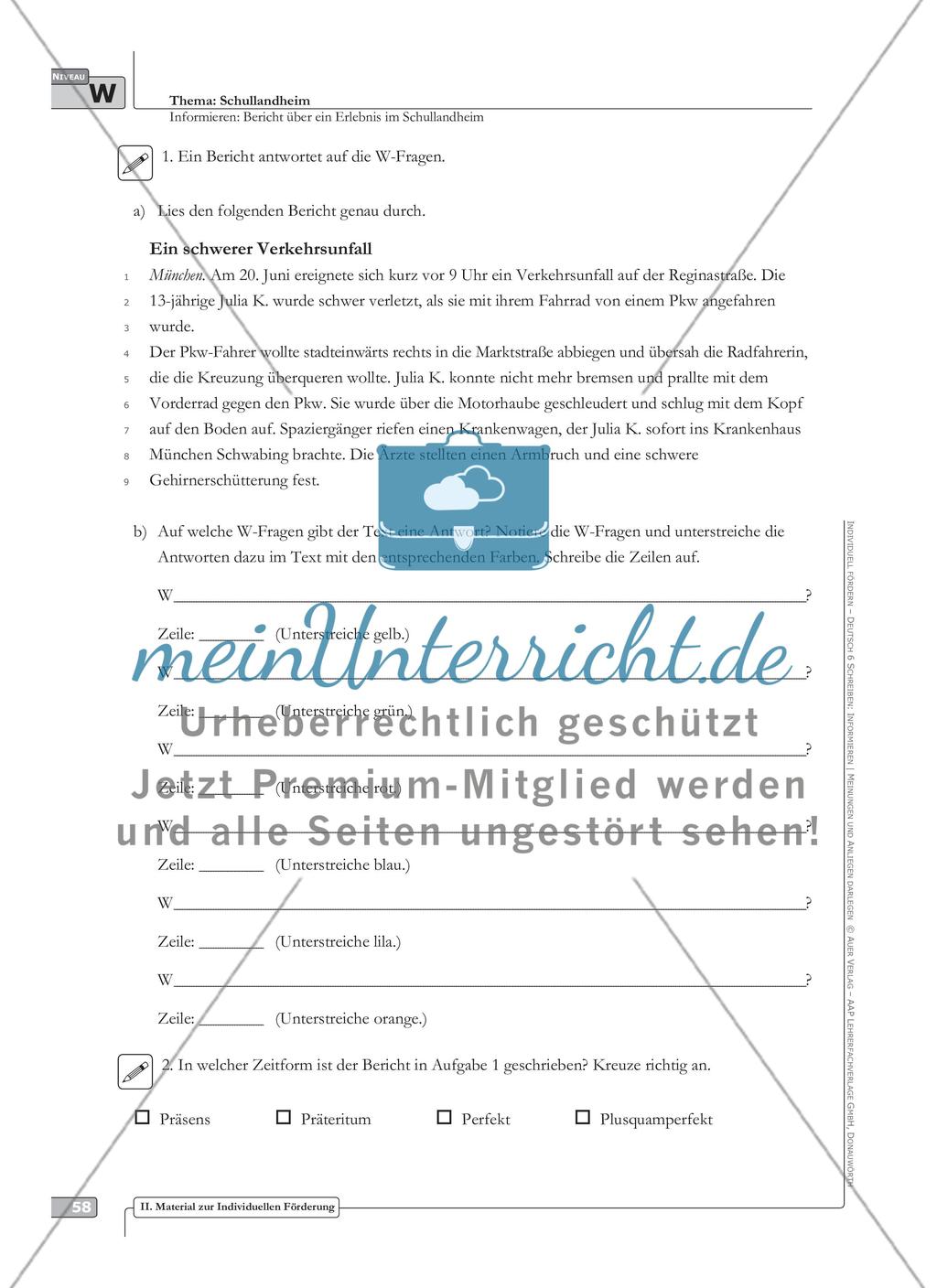 Sprachförderung: Bericht über ein Erlebnis im Schullandheim: weiterführendes Niveau: Hinweise zum Ablauf, Arbeitsblätter Preview 3