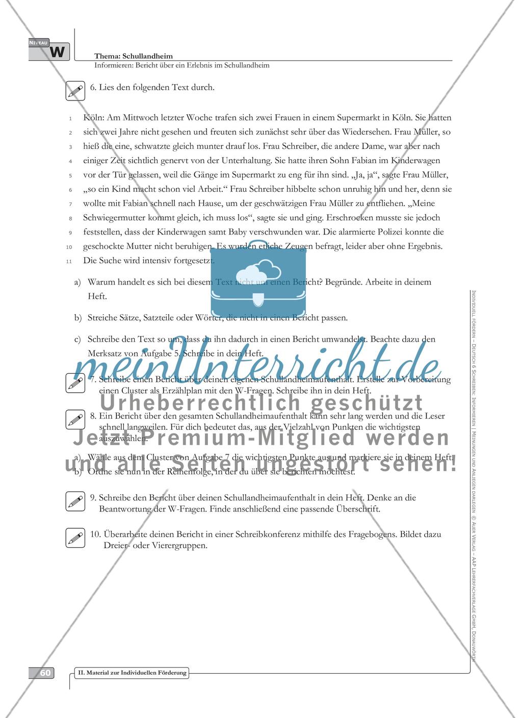 Sprachförderung: Bericht über ein Erlebnis im Schullandheim: weiterführendes Niveau: Hinweise zum Ablauf, Arbeitsblätter Preview 5