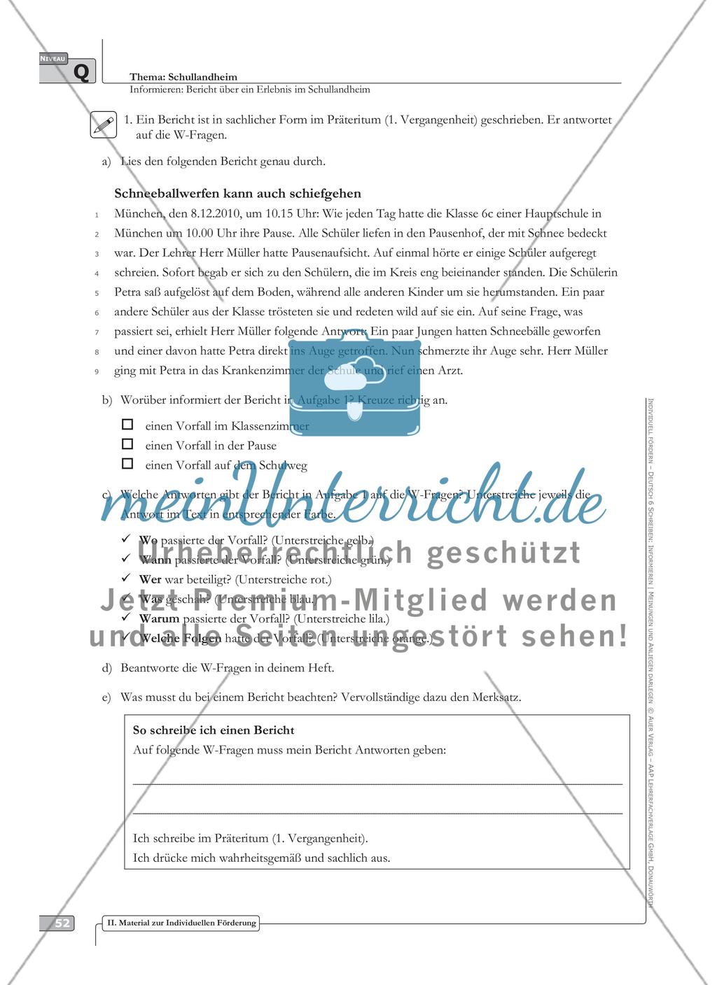 Sprachförderung: Bericht über ein Erlebnis im Schullandheim: qualifizierendes Niveau: Hinweise zum Ablauf, Arbeitsblätter Preview 3