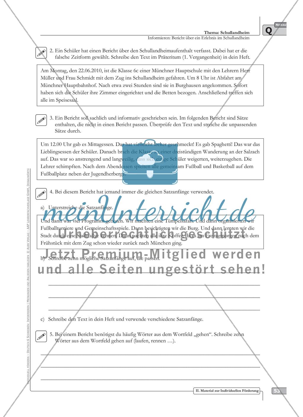 Sprachförderung: Bericht über ein Erlebnis im Schullandheim: qualifizierendes Niveau: Hinweise zum Ablauf, Arbeitsblätter Preview 4