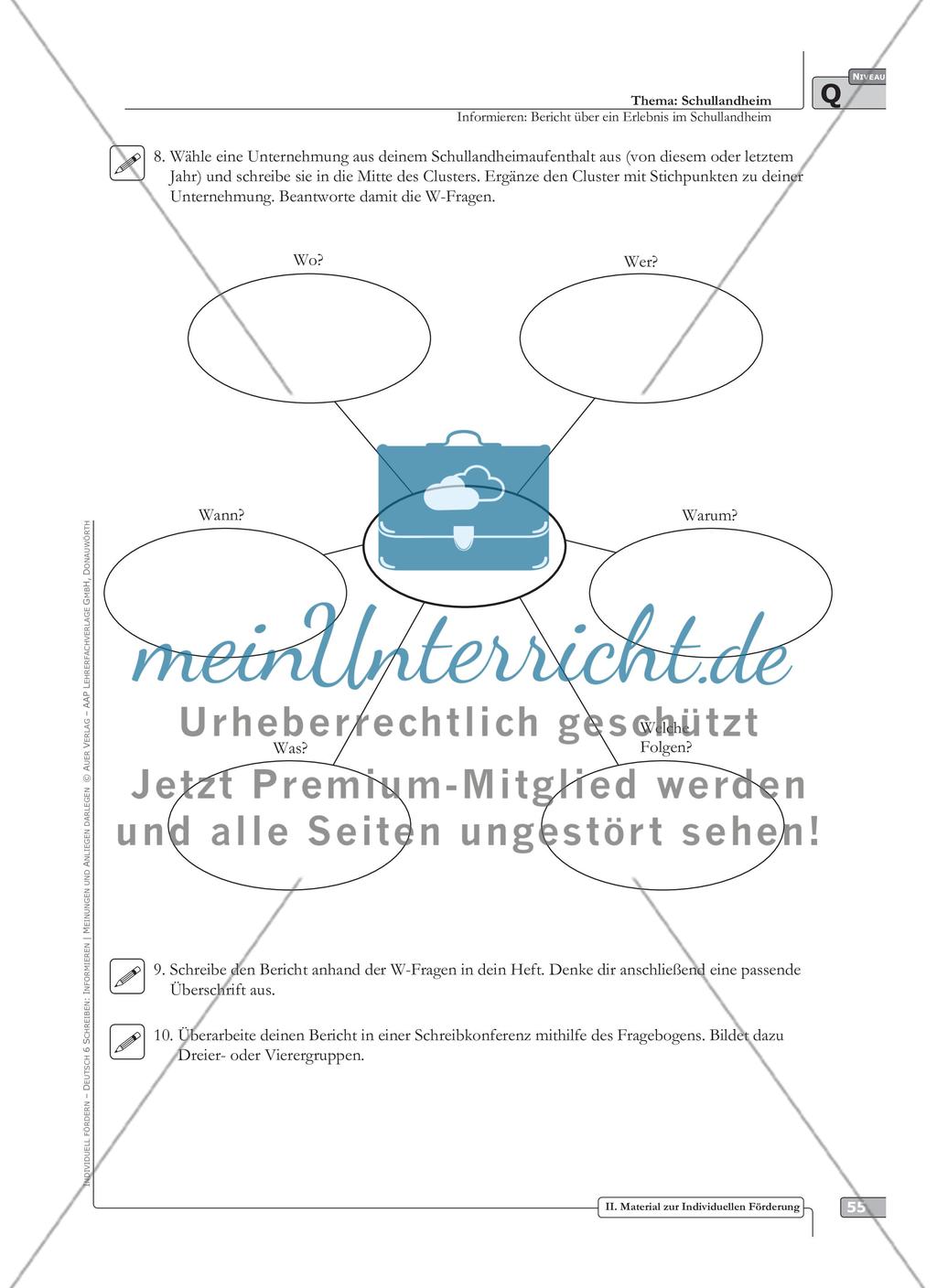 Sprachförderung: Bericht über ein Erlebnis im Schullandheim: qualifizierendes Niveau: Hinweise zum Ablauf, Arbeitsblätter Preview 6