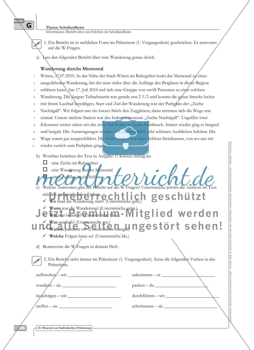 Sprachförderung: Bericht über ein Erlebnis im Schullandheim: grundlegendes Niveau: Hinweise zum Ablauf, Arbeitsblätter Preview 4