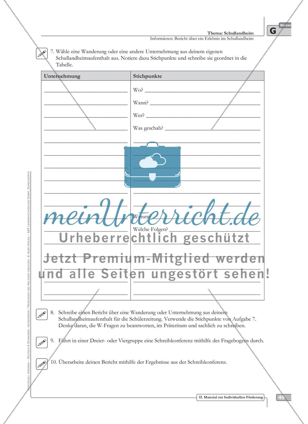 Sprachförderung: Bericht über ein Erlebnis im Schullandheim: grundlegendes Niveau: Hinweise zum Ablauf, Arbeitsblätter Preview 7