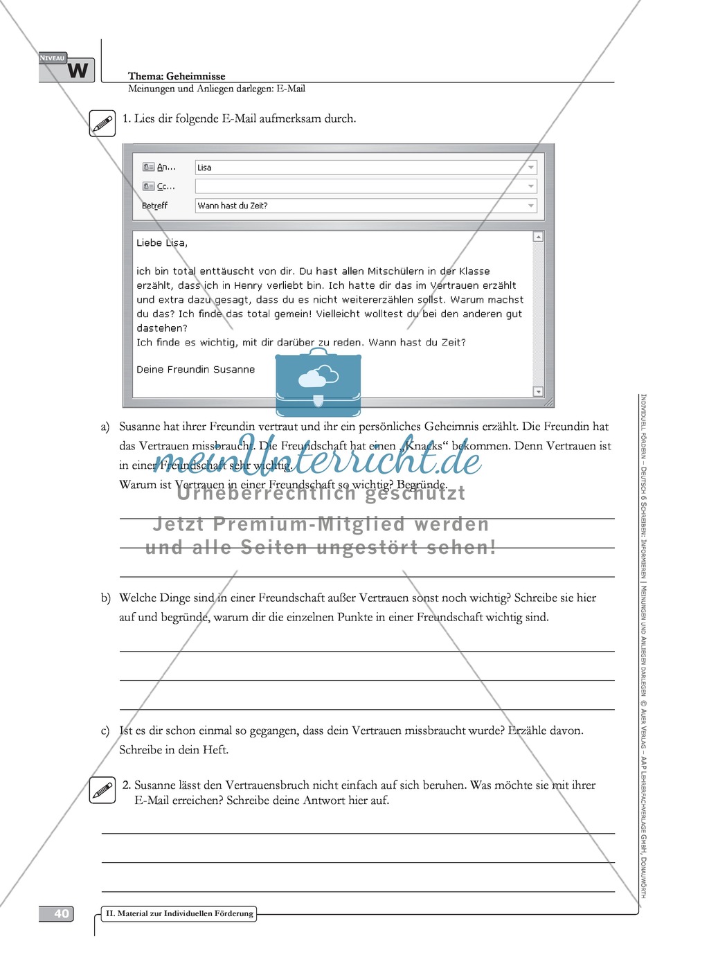 Sprachförderung: E-Mail: weiterführendes Niveau: Hinweise zum Ablauf, Arbeitsblätter Preview 2