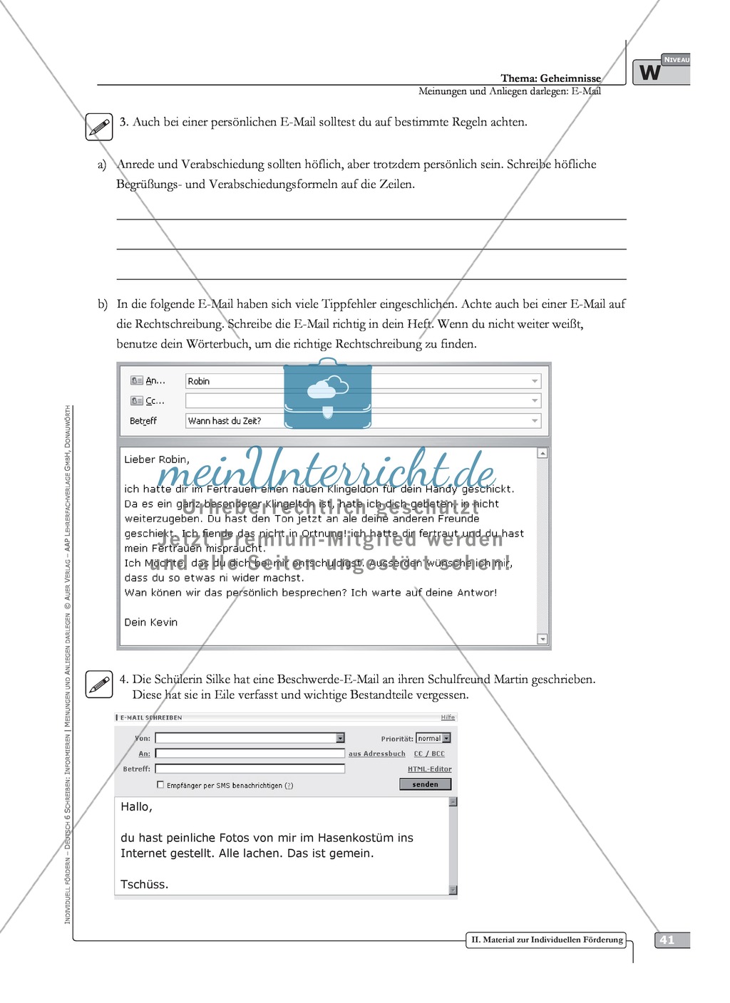 Sprachförderung: E-Mail: weiterführendes Niveau: Hinweise zum Ablauf, Arbeitsblätter Preview 3