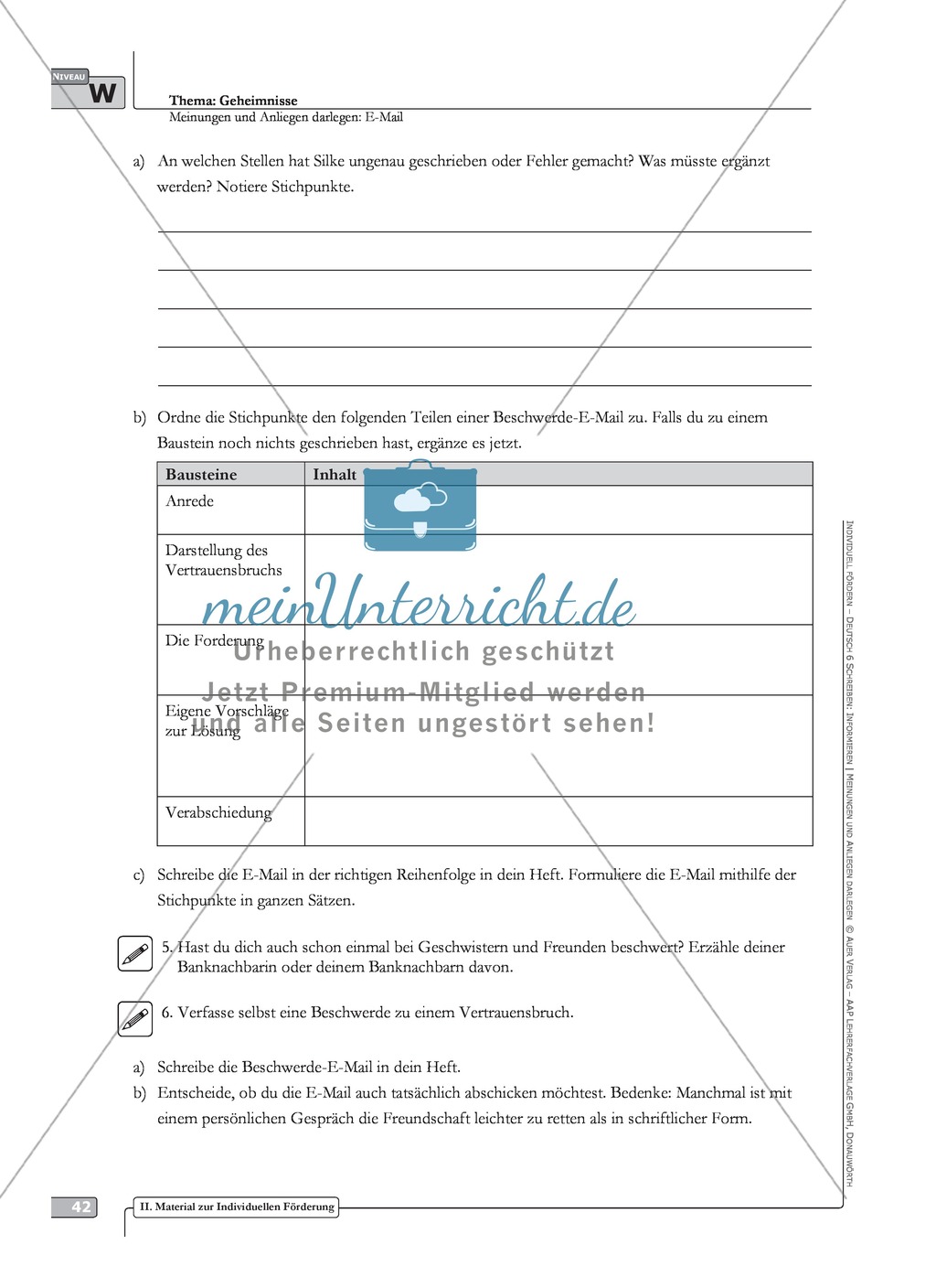 Sprachförderung: E-Mail: weiterführendes Niveau: Hinweise zum Ablauf, Arbeitsblätter Preview 4