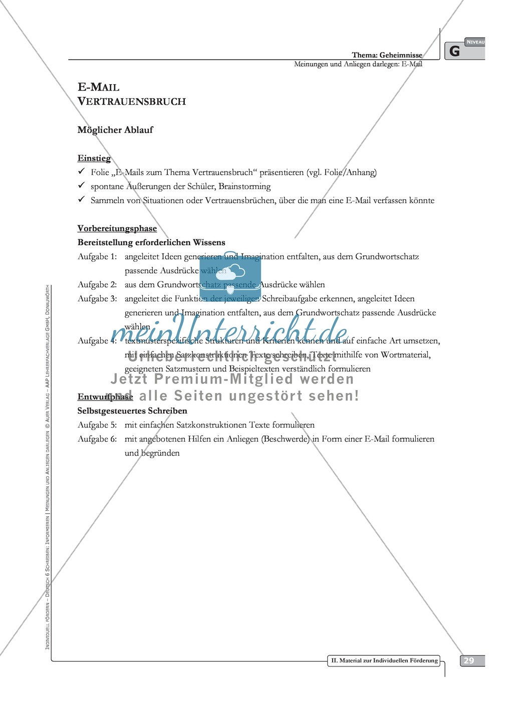 Sprachförderung: E-Mail: grundlegendes Niveau: Hinweise zum Ablauf, Arbeitsblätter Preview 1