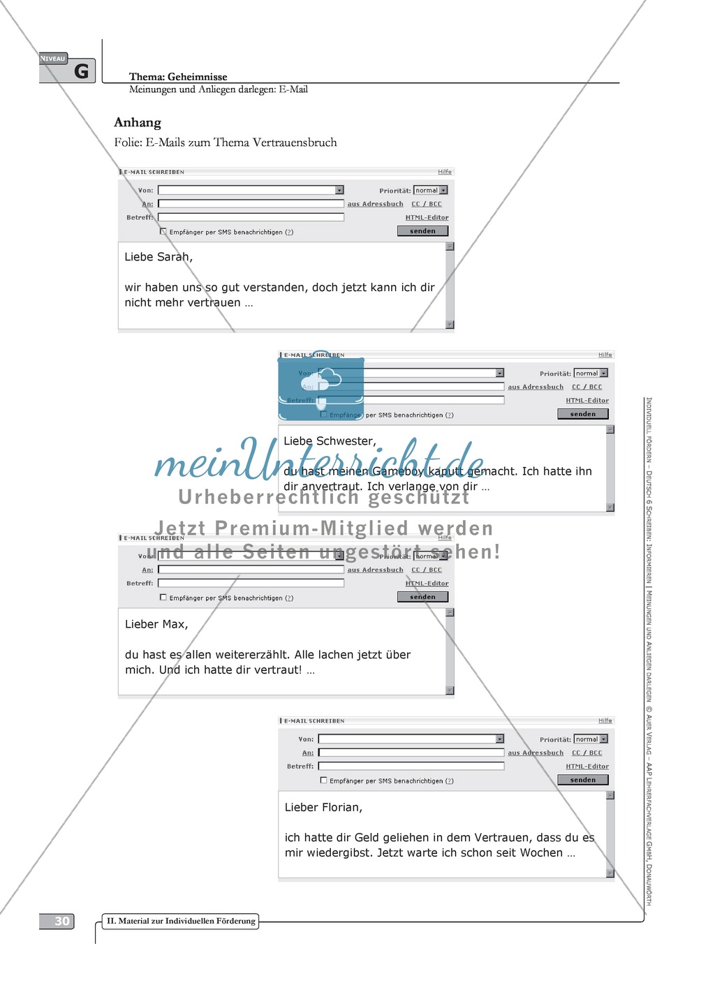 Sprachförderung: E-Mail: grundlegendes Niveau: Hinweise zum Ablauf, Arbeitsblätter Preview 2