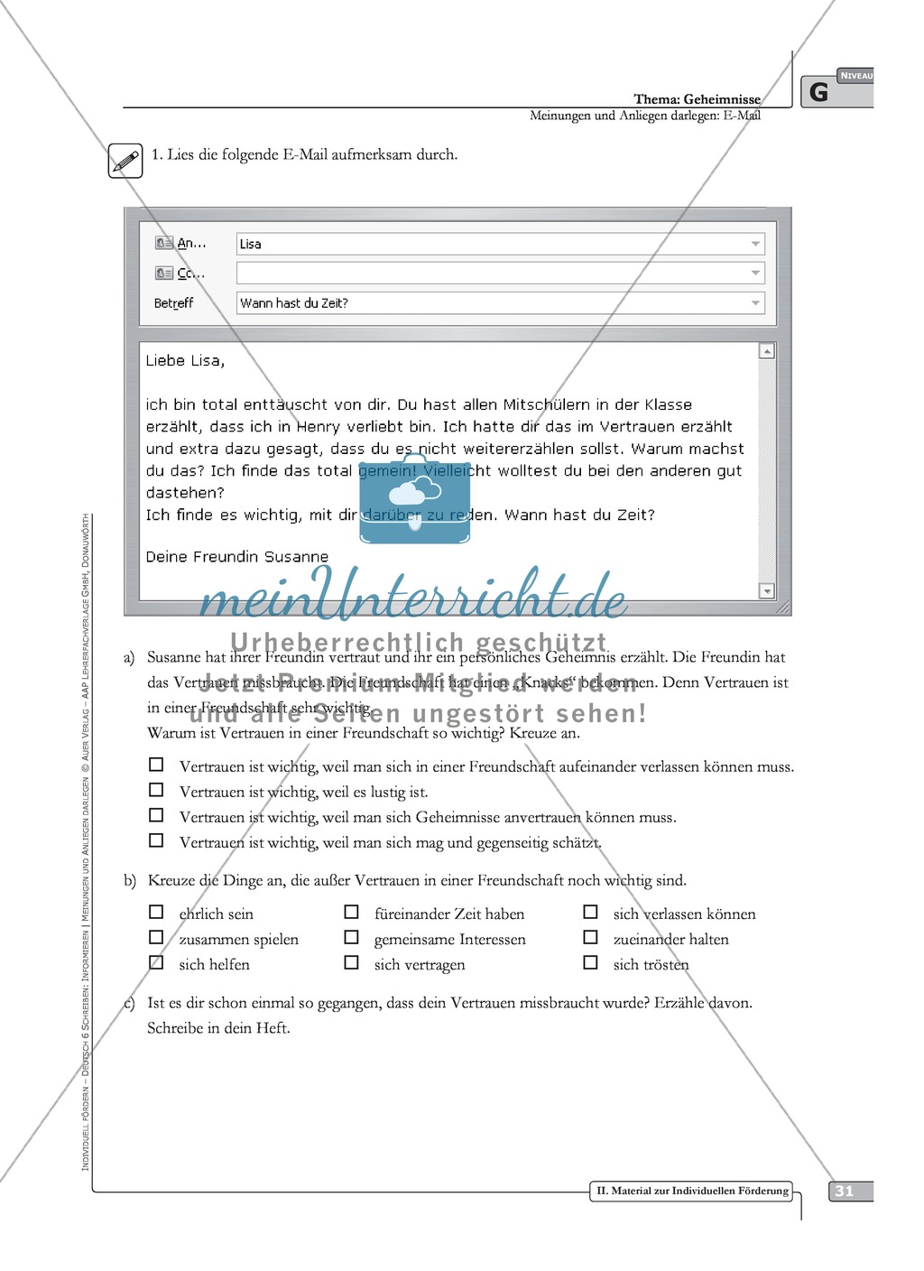 Sprachförderung: E-Mail: grundlegendes Niveau: Hinweise zum Ablauf, Arbeitsblätter Preview 3