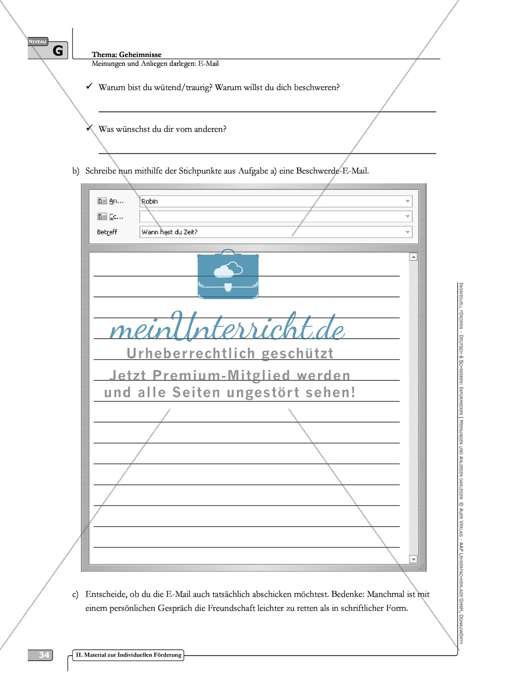 Sprachförderung: E-Mail: grundlegendes Niveau: Hinweise zum Ablauf, Arbeitsblätter Preview 6