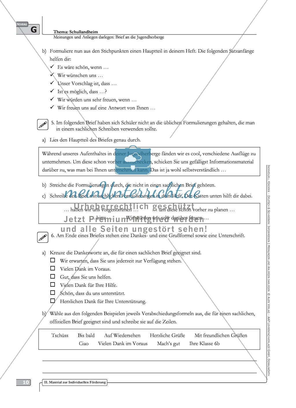 Schreibförderung: Brief an die Jugendherberge: grundlegendes Niveau: Hinweise zum Ablauf, Arbeitsblätter Preview 4
