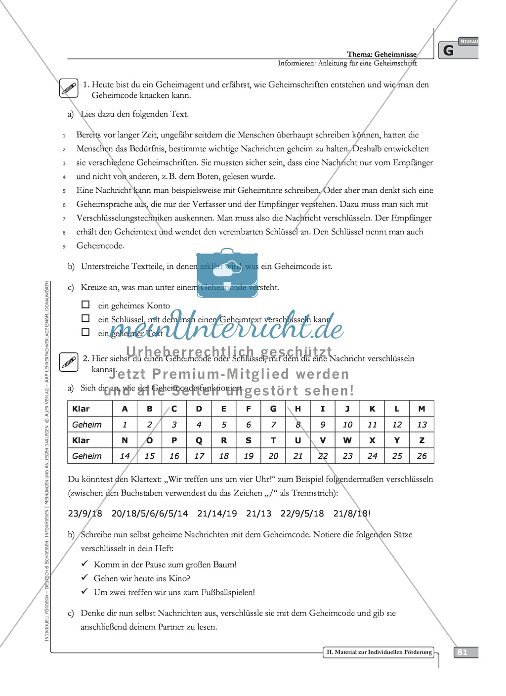 Schreibförderung: Geheimnisse: Anleitung für eine Geheimschrift: Hinweise zum Ablauf, Arbeitsblätter Preview 4