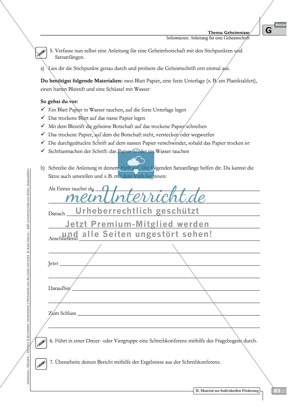 Schreibförderung: Geheimnisse: Anleitung für eine Geheimschrift: Hinweise zum Ablauf, Arbeitsblätter Preview 6