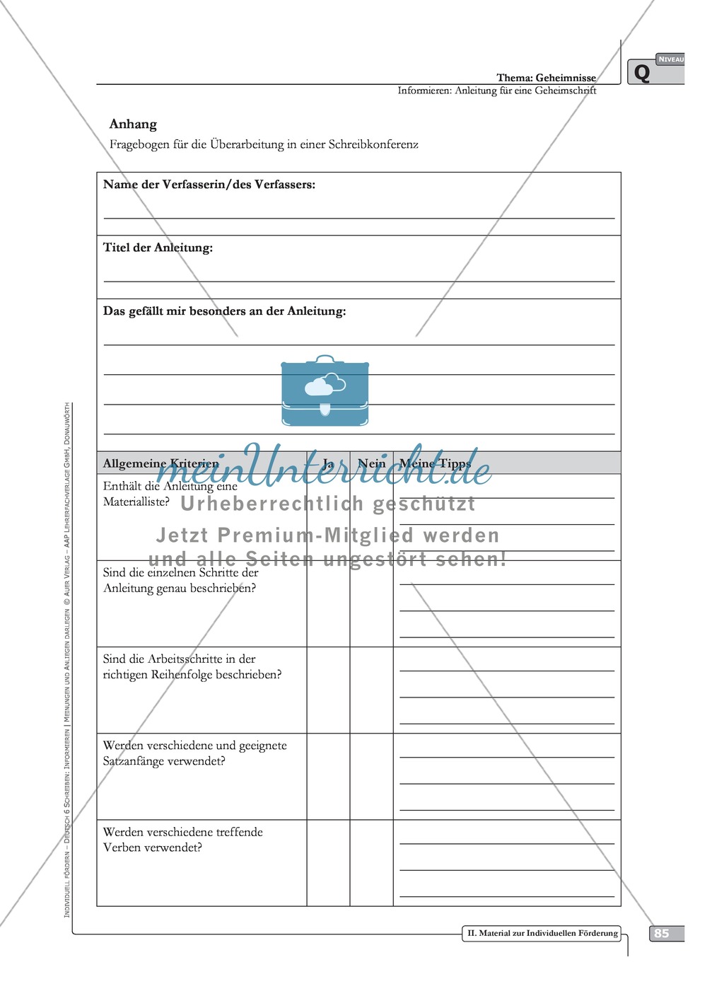 Schreibförderung: Geheimnisse: Anleitung für eine Geheimschrift: Hinweise zum Ablauf, Arbeitsblätter Preview 8