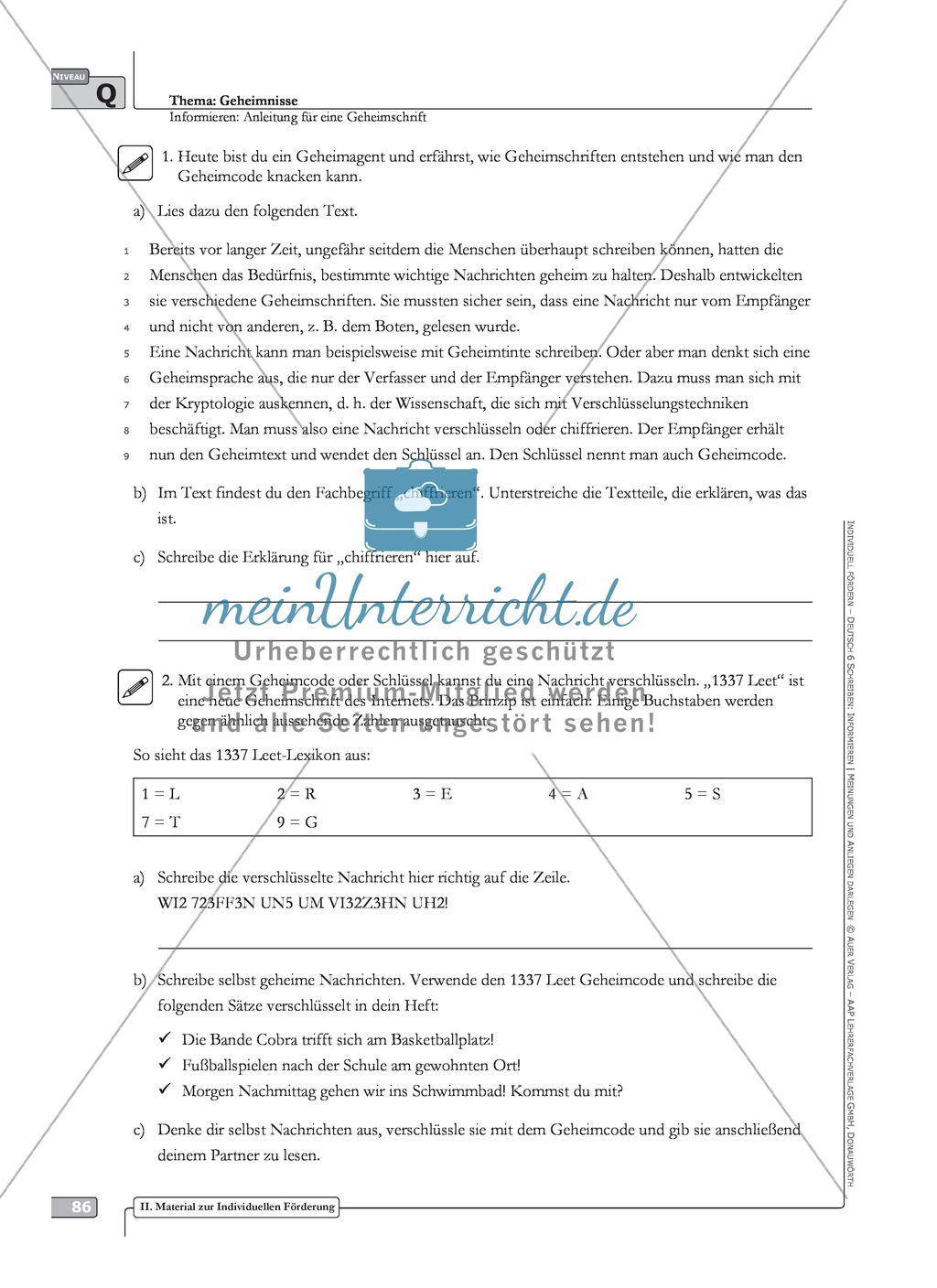 Schreibförderung: Geheimnisse: Anleitung für eine Geheimschrift: Hinweise zum Ablauf, Arbeitsblätter Preview 9