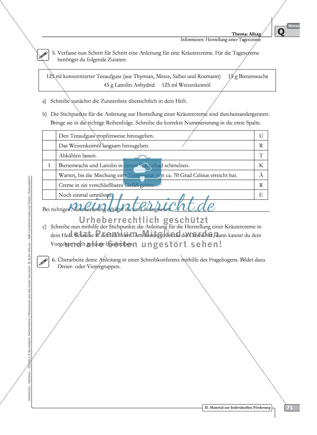 Schreibförderung: Alltag: Herstellung einer Tagescreme: Hinweise zum Ablauf, Arbeitsblätter Preview 11