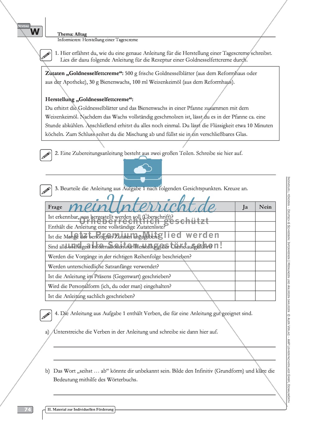 Schreibförderung: Alltag: Herstellung einer Tagescreme: Hinweise zum Ablauf, Arbeitsblätter Preview 14