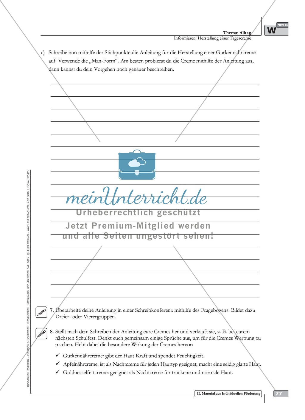 Schreibförderung: Alltag: Herstellung einer Tagescreme: Hinweise zum Ablauf, Arbeitsblätter Preview 17