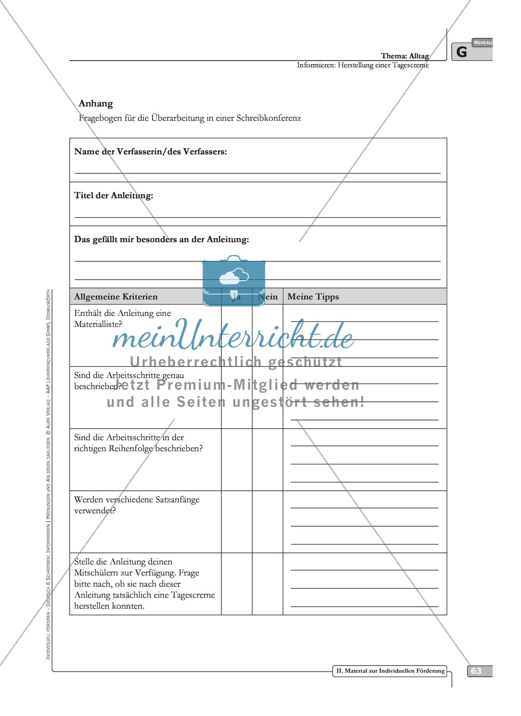 Schreibförderung: Alltag: Herstellung einer Tagescreme: Hinweise zum Ablauf, Arbeitsblätter Preview 3