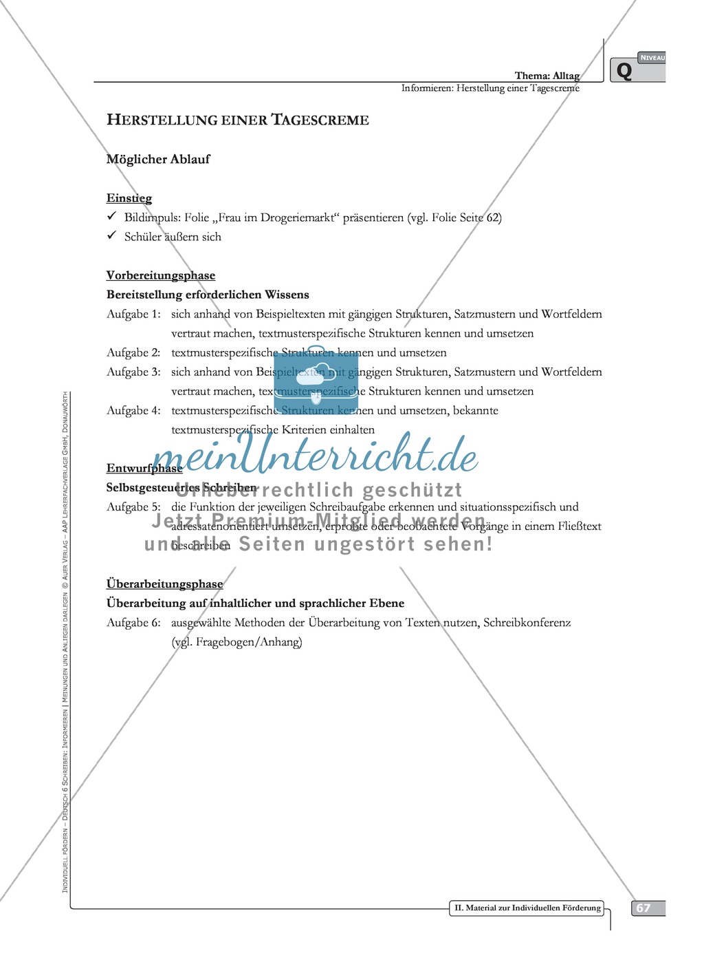 Schreibförderung: Alltag: Herstellung einer Tagescreme: Hinweise zum Ablauf, Arbeitsblätter Preview 7
