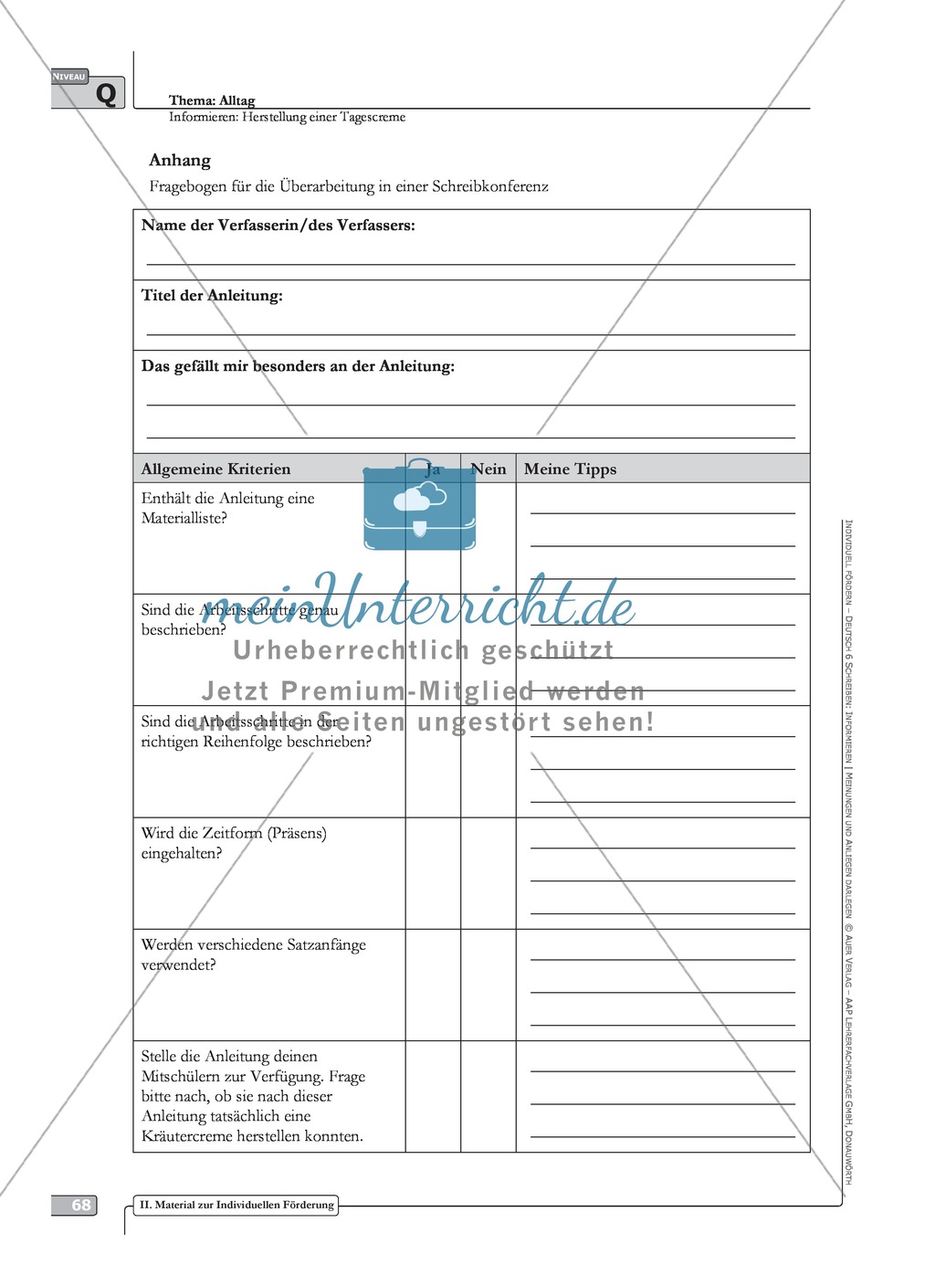 Schreibförderung: Alltag: Herstellung einer Tagescreme: Hinweise zum Ablauf, Arbeitsblätter Preview 8