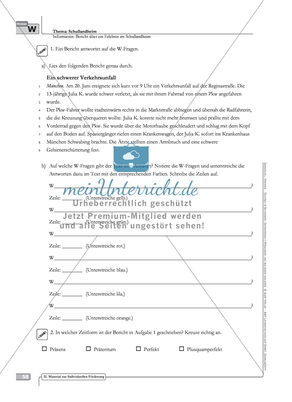 Schreibförderung: Schullandheim: Bericht über ein Erlebnis im Schullandheim: Hinweise zum Ablauf, Arbeitsblätter Preview 16