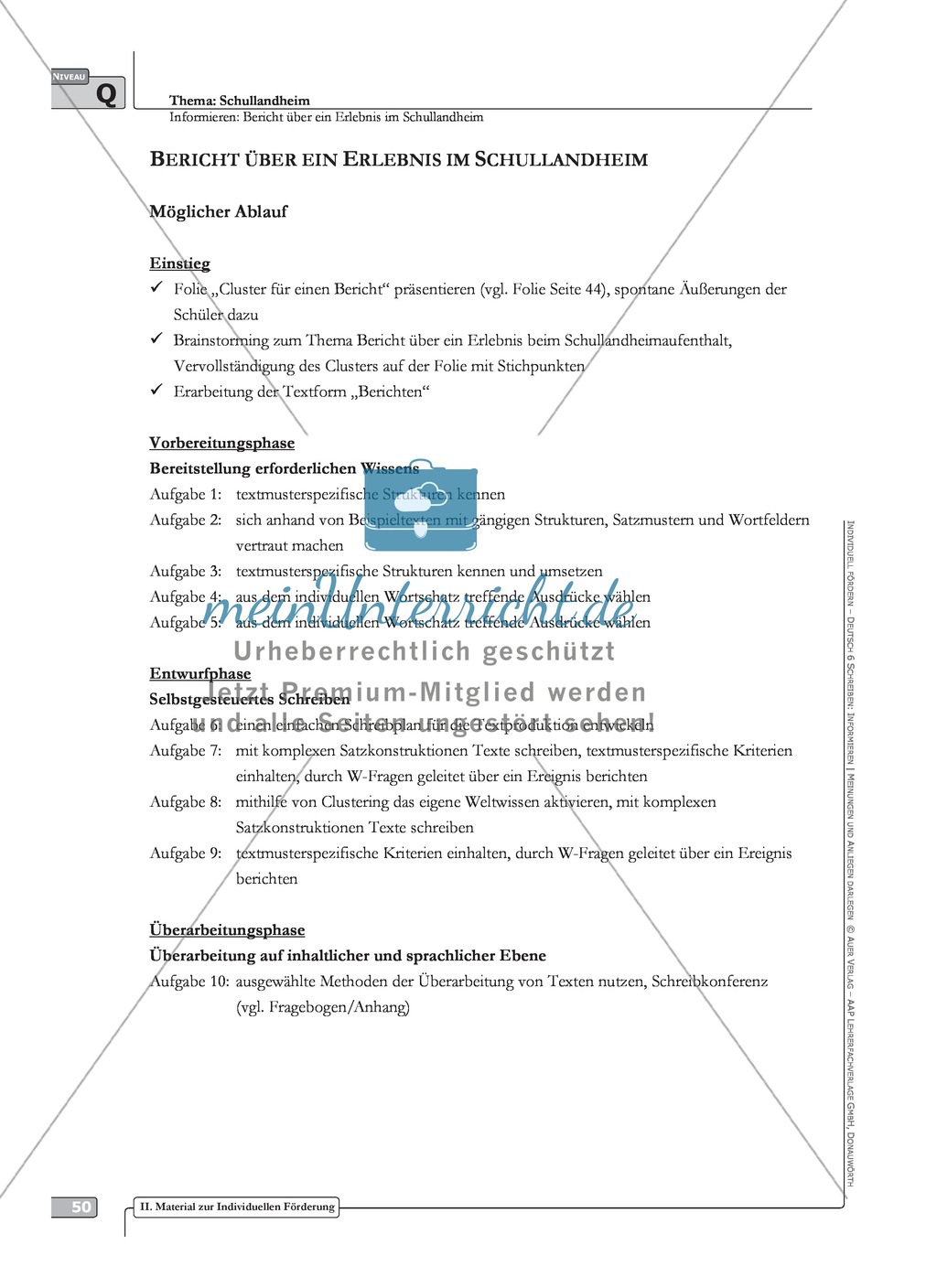 Schreibförderung: Schullandheim: Bericht über ein Erlebnis im Schullandheim: Hinweise zum Ablauf, Arbeitsblätter Preview 8