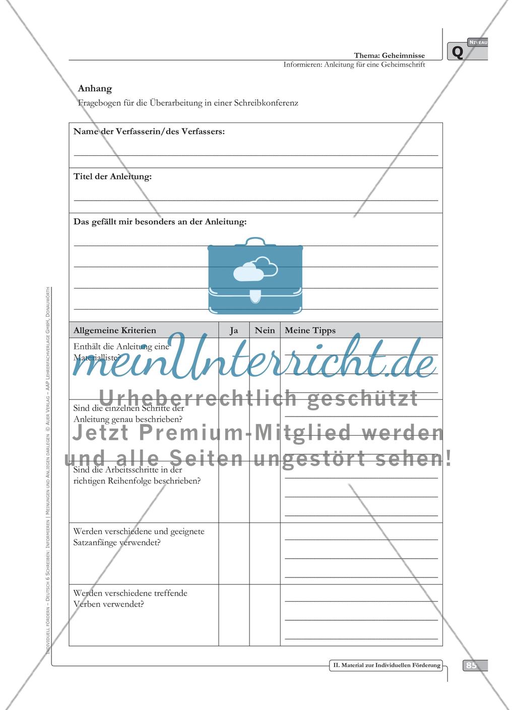 Sprachförderung: Anleitung für eine Geheimschrift: qualifizierendes Niveau: Hinweise zum Ablauf, Arbeitsblätter Preview 2