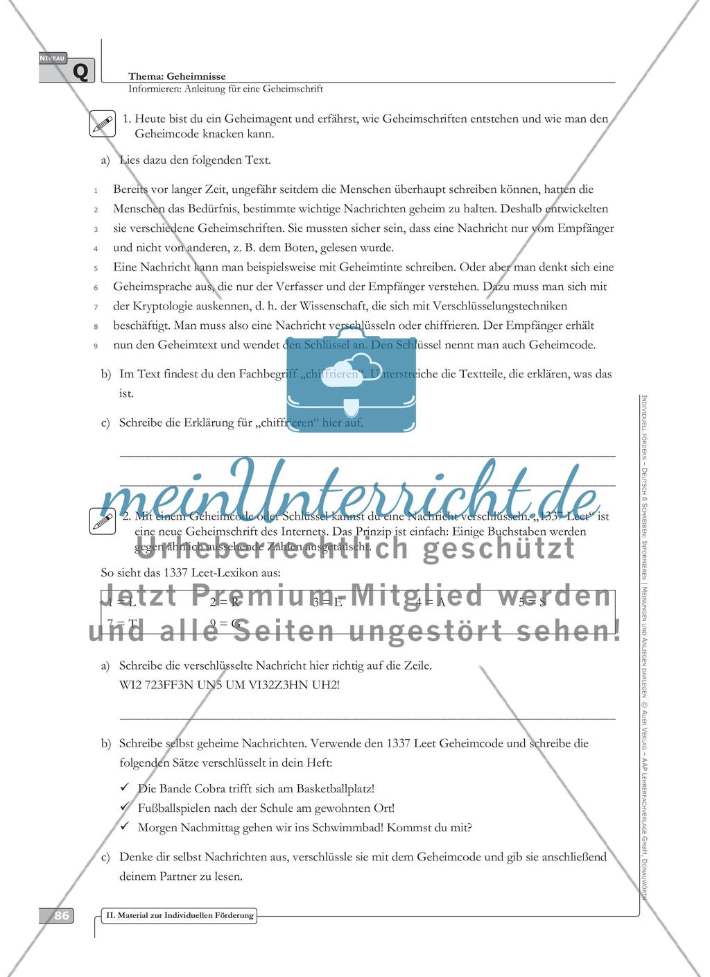 Sprachförderung: Anleitung für eine Geheimschrift: qualifizierendes Niveau: Hinweise zum Ablauf, Arbeitsblätter Preview 3