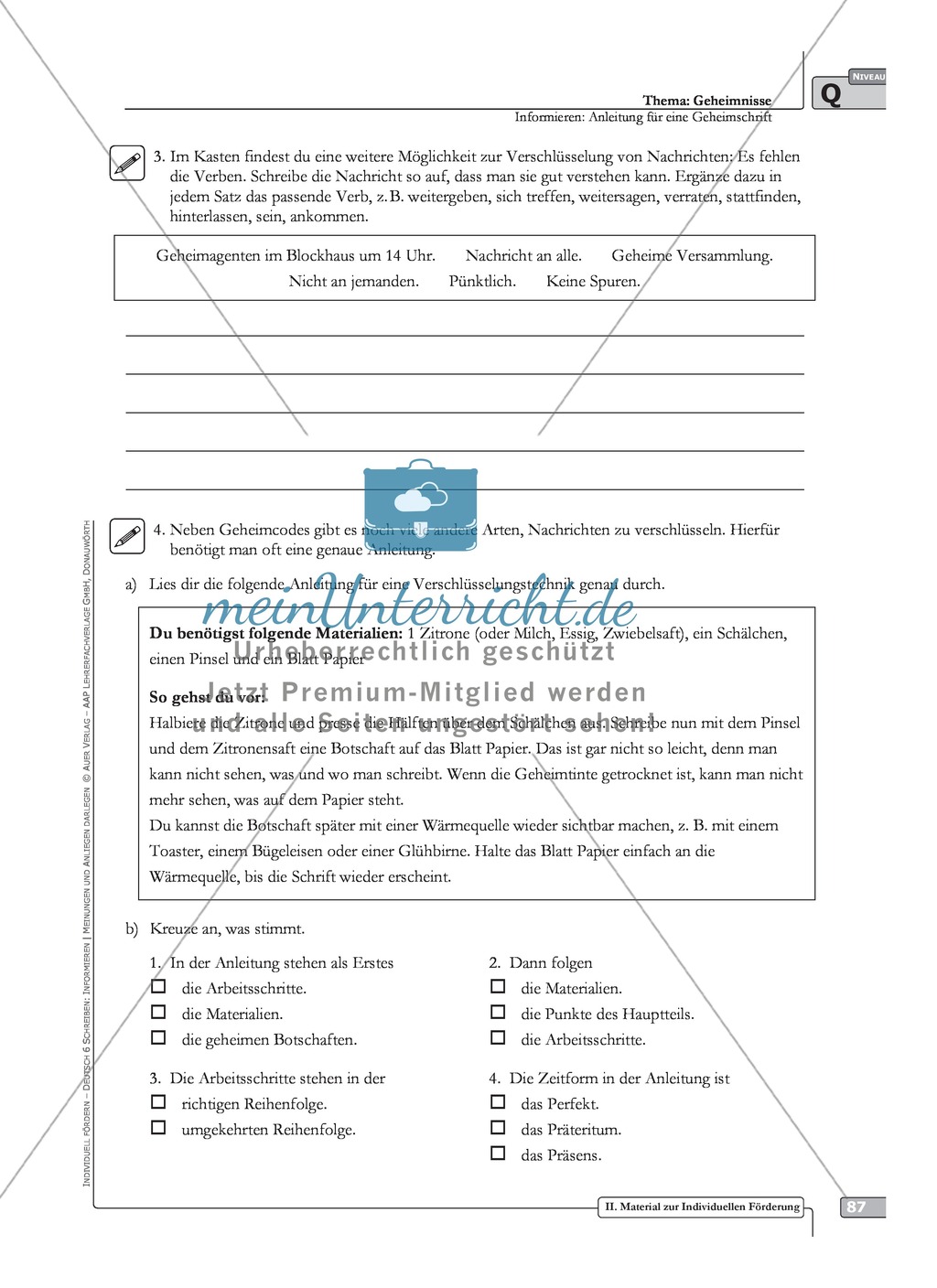 Sprachförderung: Anleitung für eine Geheimschrift: qualifizierendes Niveau: Hinweise zum Ablauf, Arbeitsblätter Preview 4