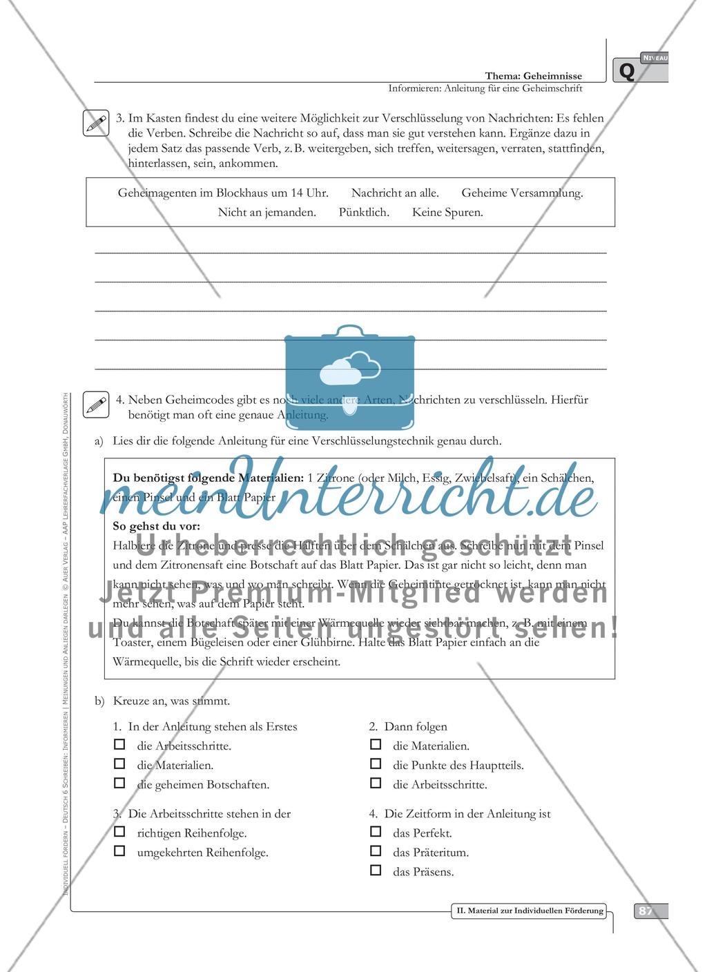 Sprachförderung: Anleitung für eine Geheimschrift: qualifizierendes Niveau: Hinweise zum Ablauf, Arbeitsblätter Preview 4