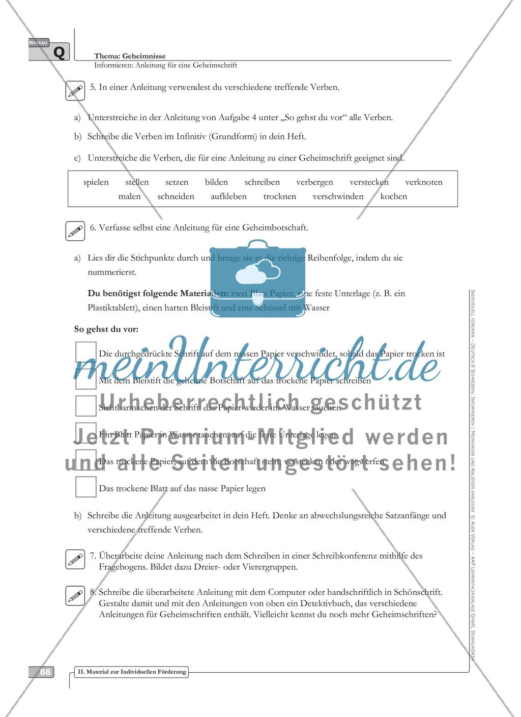 Sprachförderung: Anleitung für eine Geheimschrift: qualifizierendes Niveau: Hinweise zum Ablauf, Arbeitsblätter Preview 5