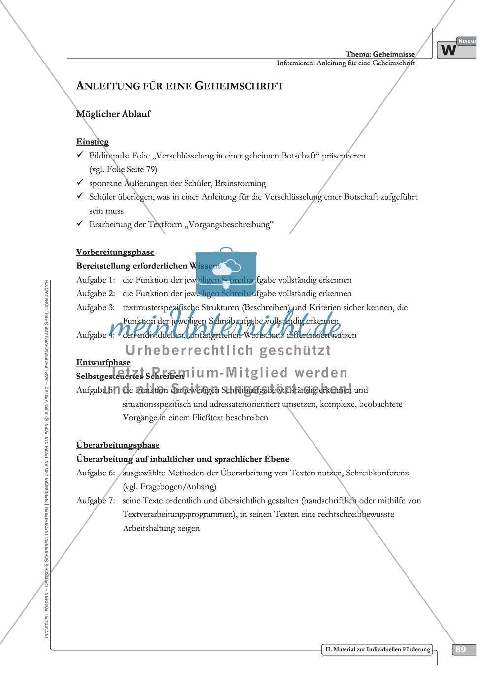 Sprachförderung: Anleitung für eine Geheimschrift: weiterführendes Niveau: Hinweise zum Ablauf, Arbeitsblätter Preview 1