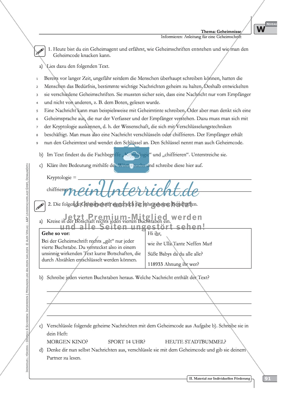 Sprachförderung: Anleitung für eine Geheimschrift: weiterführendes Niveau: Hinweise zum Ablauf, Arbeitsblätter Preview 3
