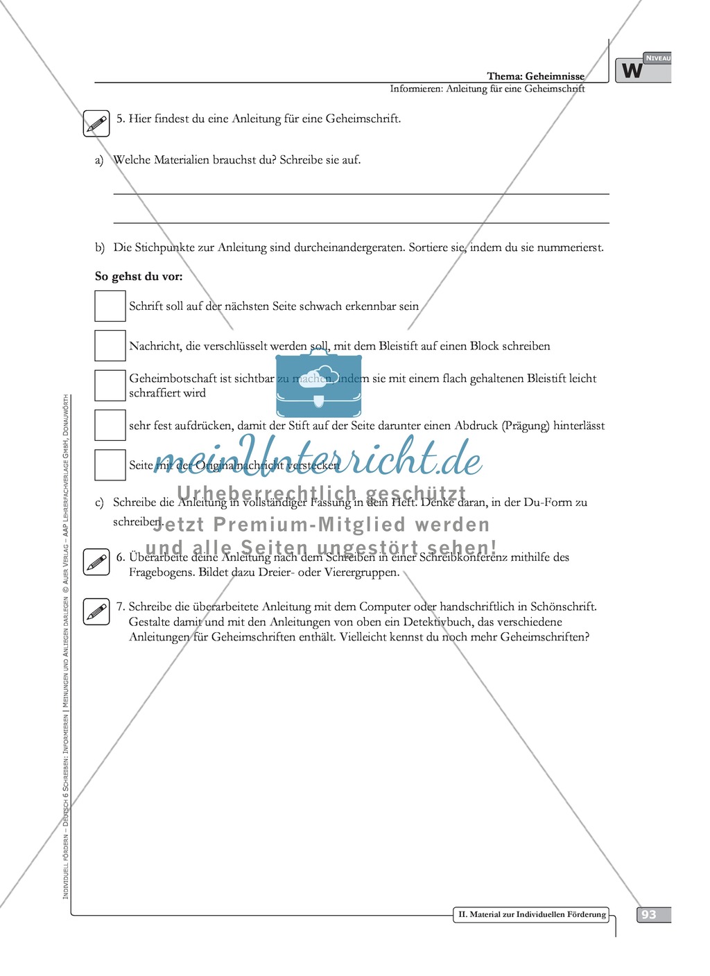 Sprachförderung: Anleitung für eine Geheimschrift: weiterführendes Niveau: Hinweise zum Ablauf, Arbeitsblätter Preview 5