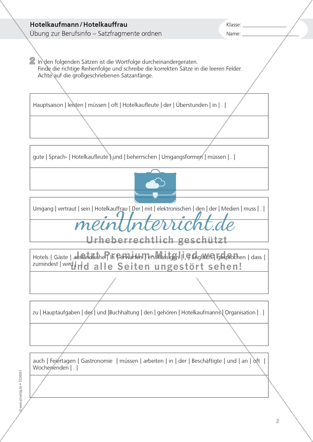 Berufe - Hotelkauffrau / mann: Infotext + Aufgaben + Lösungen Preview 2