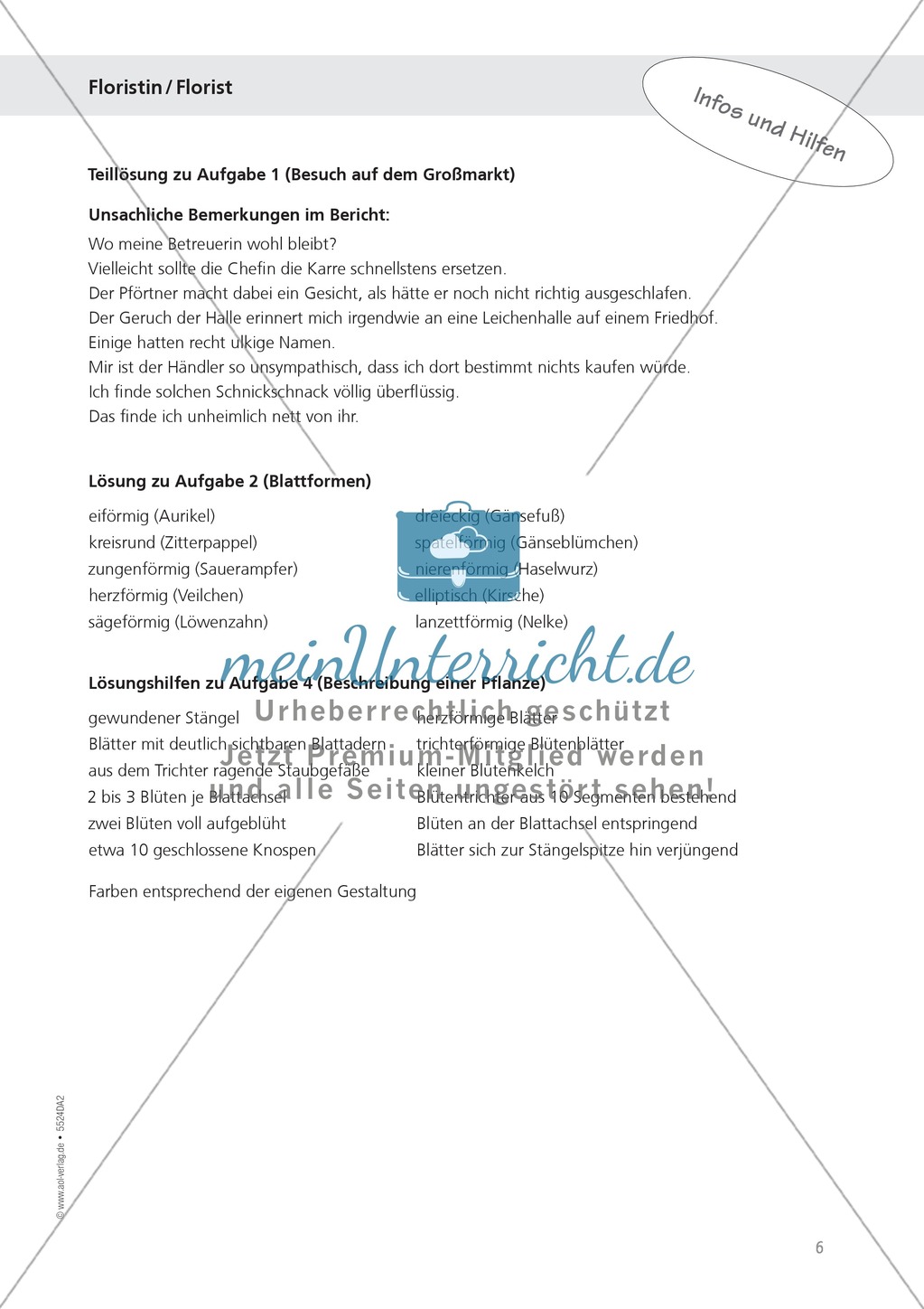Berufe - Florist / in: Blattformen beschreiben - Aufgabe + Hilfe Preview 2