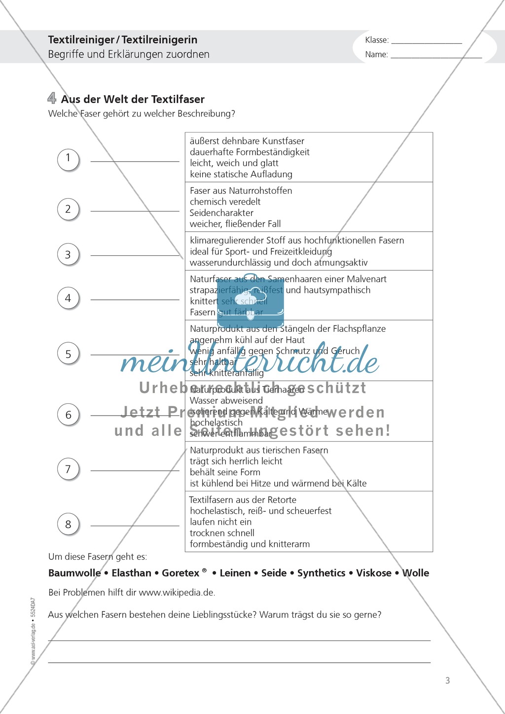 Berufsalltag - Arbeiten als Textilreiniger: Aufgaben + Lösungen Preview 3