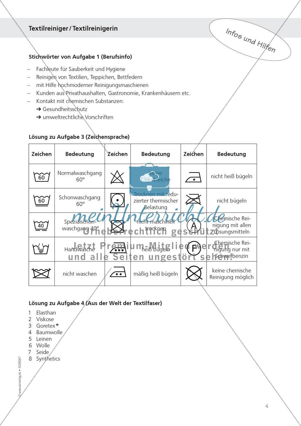 Berufsalltag - Arbeiten als Textilreiniger: Aufgaben + Lösungen Preview 4