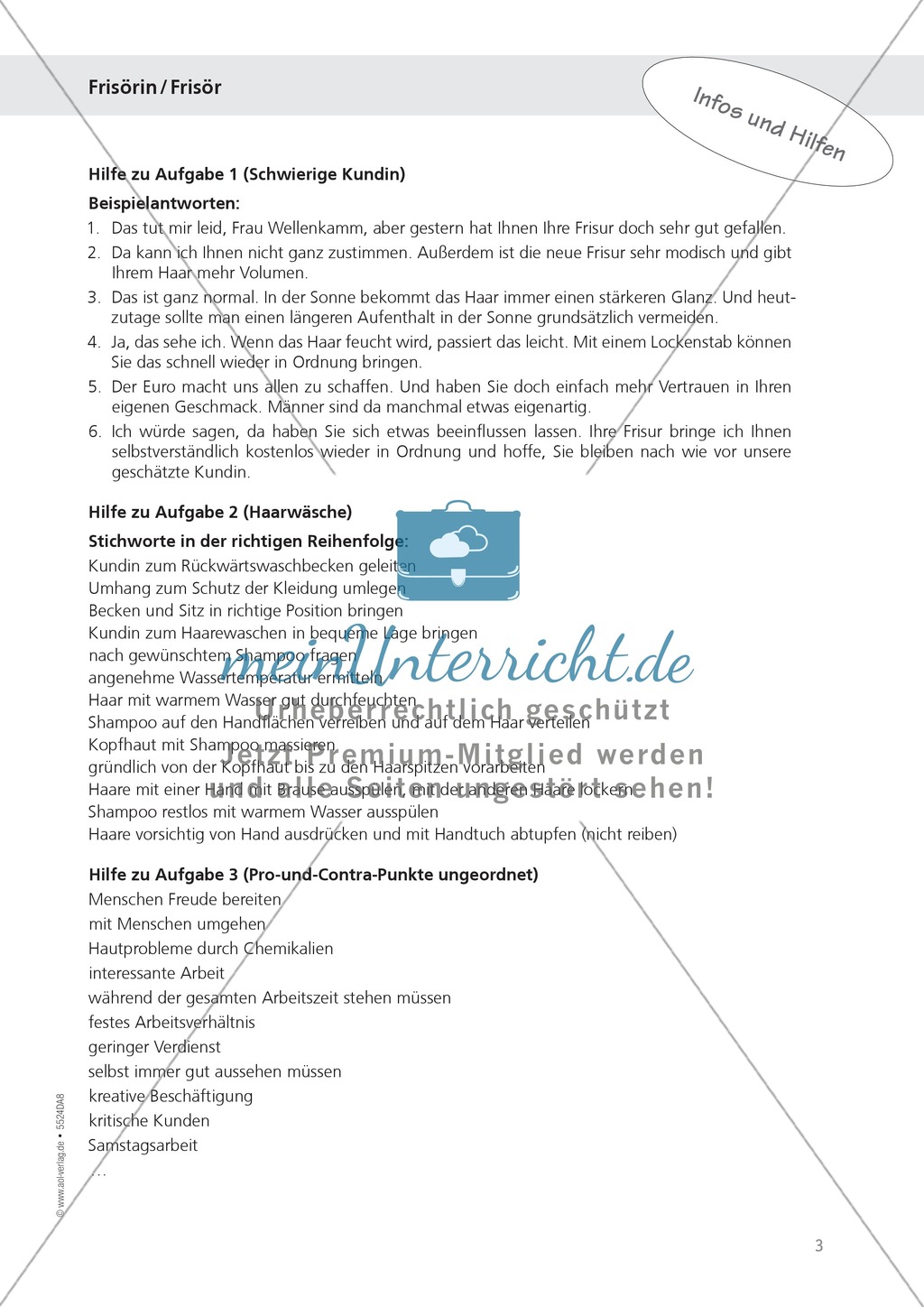 Berufsalltag - Frisör / in: "Bericht schreiben + Pro Contra Frisör / in" Aufgaben + Hilfe Preview 2