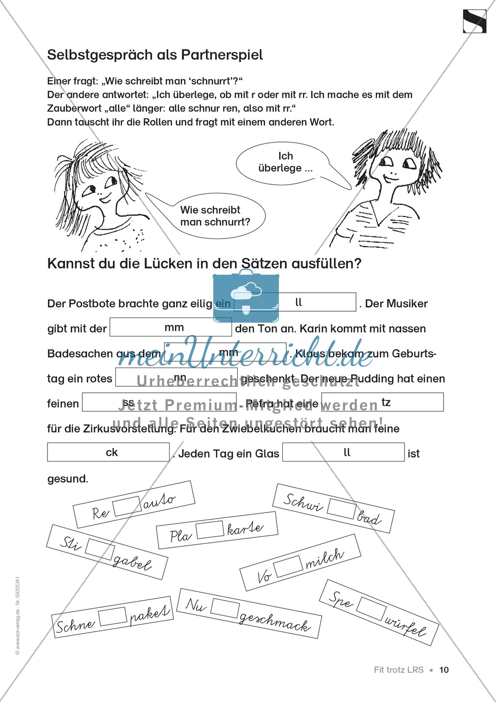 Verlängern bei hartem oder weichem Schlusslaut: Übungsblätter Preview 1