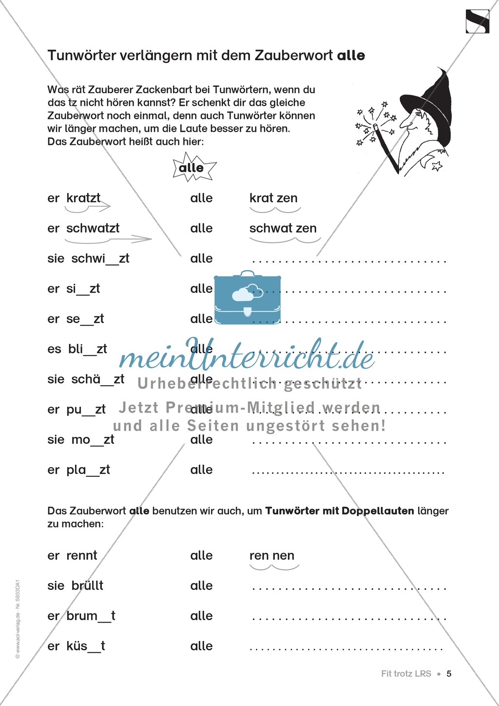 Namenwörter, Tuwörter und Wiewörter verlängern: Übungsblätter Preview 2