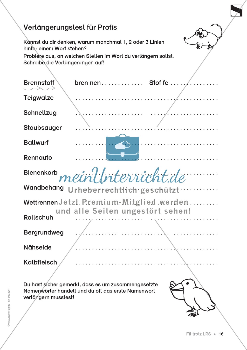 Verlängerungstests: Übungsblätter, Diktate Preview 1