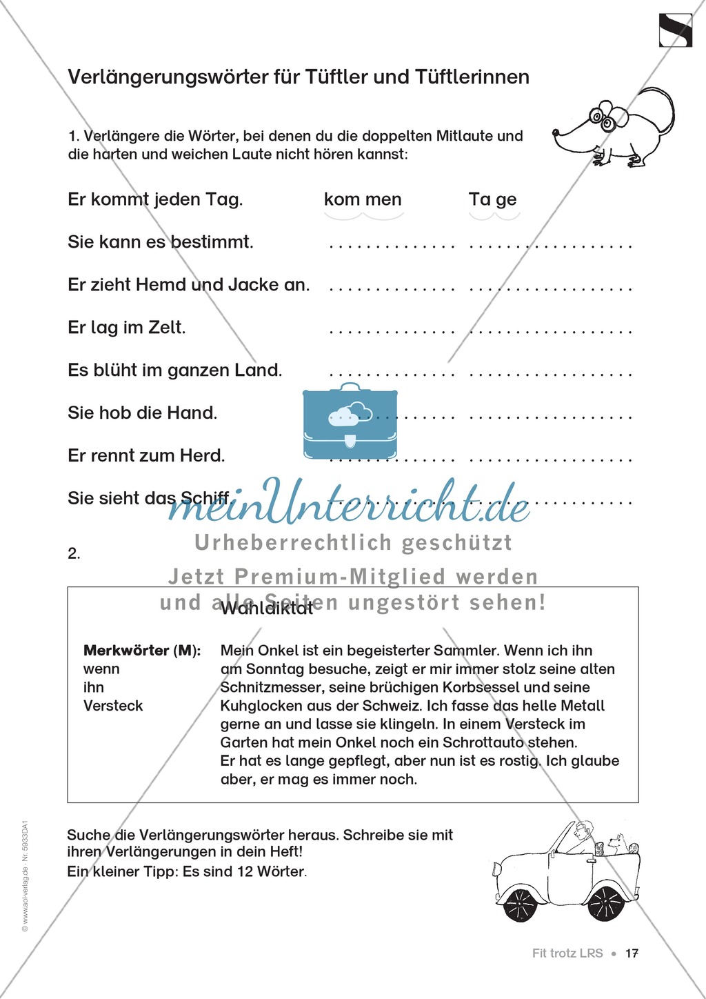 Verlängerungstests: Übungsblätter, Diktate Preview 2