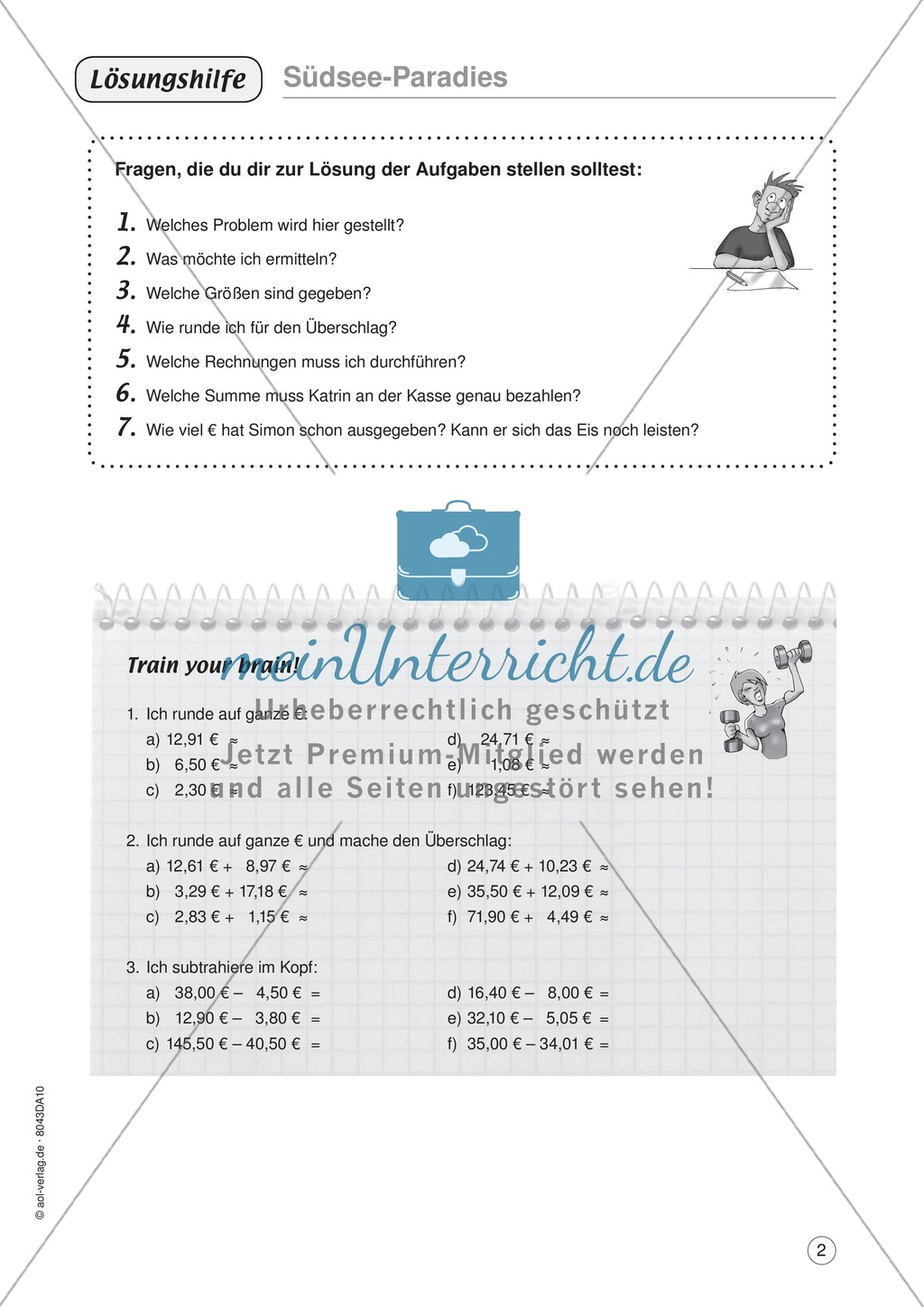 Mathe im Alltag - Taschengeld auf einem Ausflug: Übungen mit Lösungen Preview 2