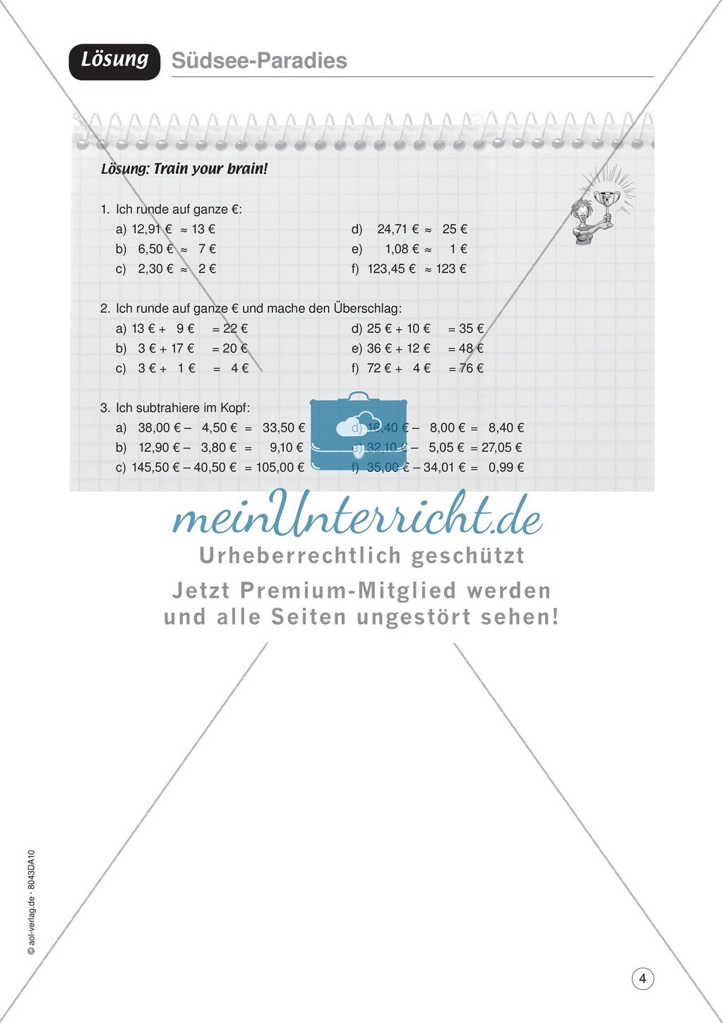 Mathe im Alltag - Taschengeld auf einem Ausflug: Übungen mit Lösungen Preview 4