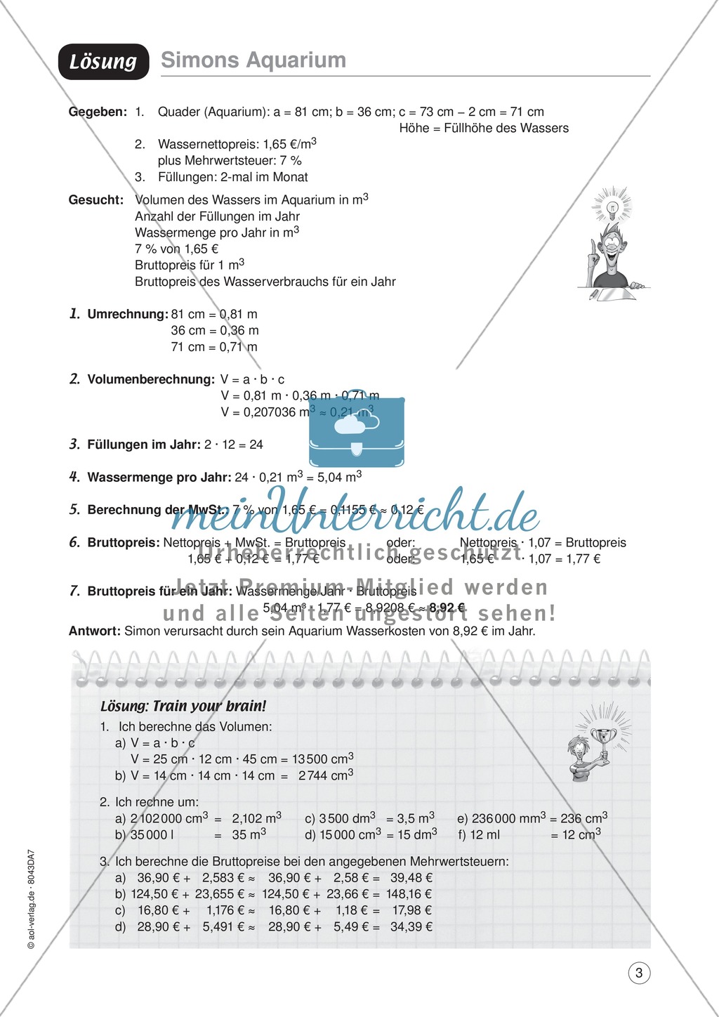Mathe im Alltag - Wasserkosten für ein Aquarium: Übungen und Lösung Preview 3
