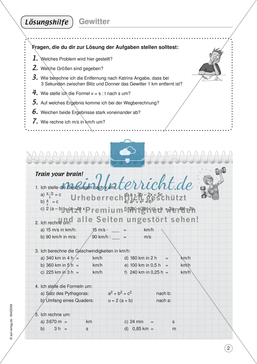 Mathe im Alltag - Die Geschwindigkeit des Donners: Übungen und Lösung Preview 2