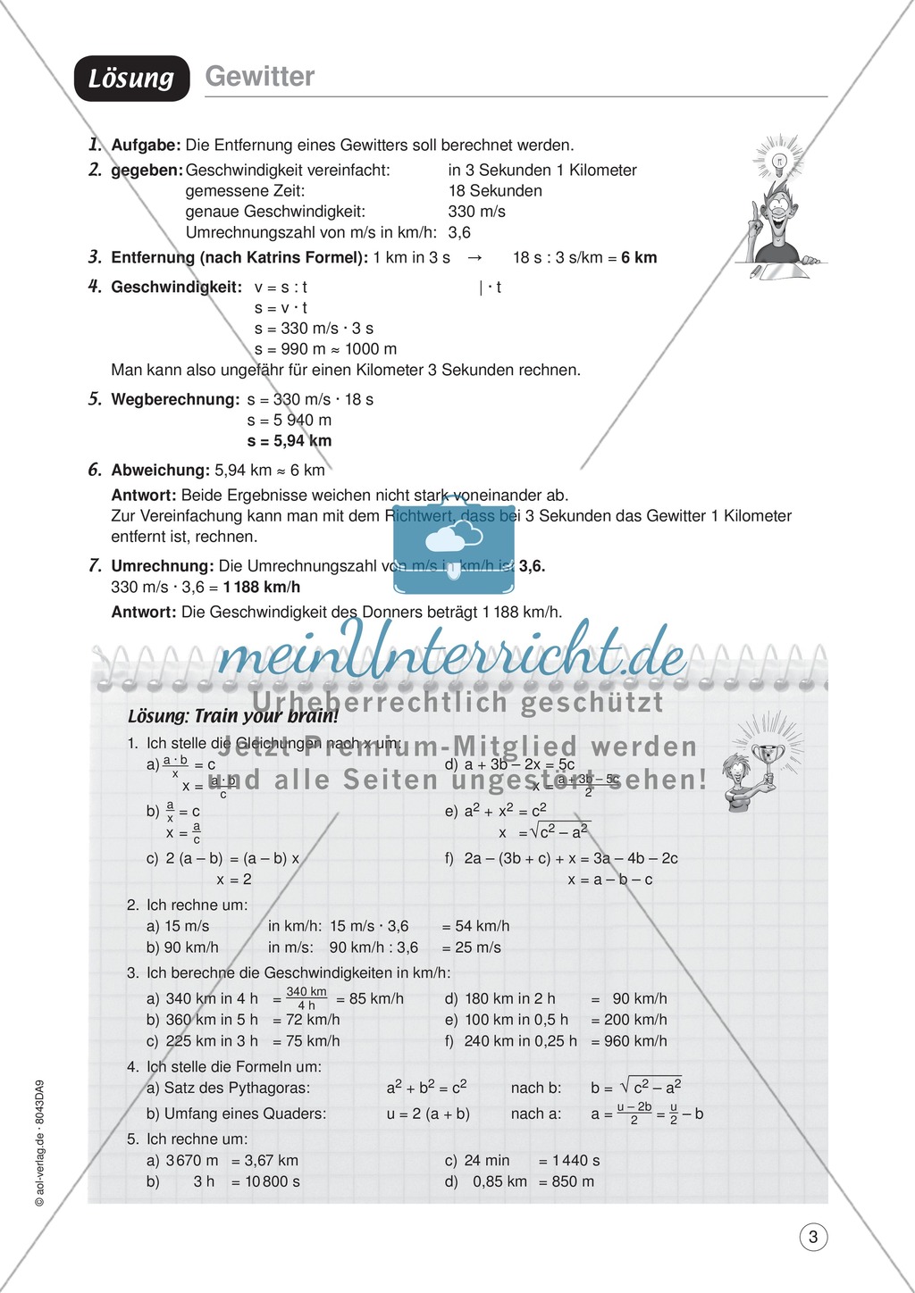 Mathe im Alltag - Die Geschwindigkeit des Donners: Übungen und Lösung Preview 3