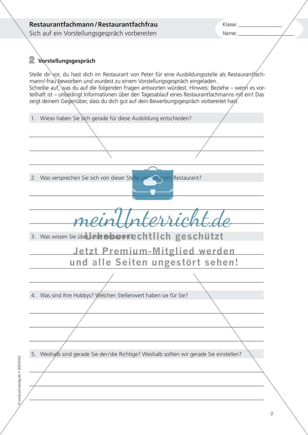 Deutsch-Aufgaben aus dem Alltag - Arbeiten im Restaurant: Übungen und Lösung Preview 2
